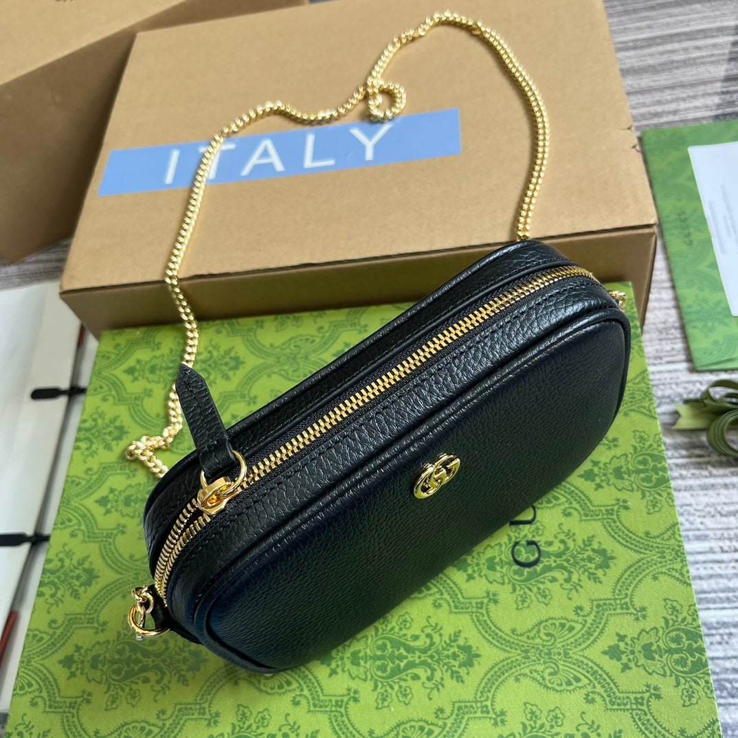 GUCCI MARMONT MINI 18 BAG IN BLACK CALFSKIN
