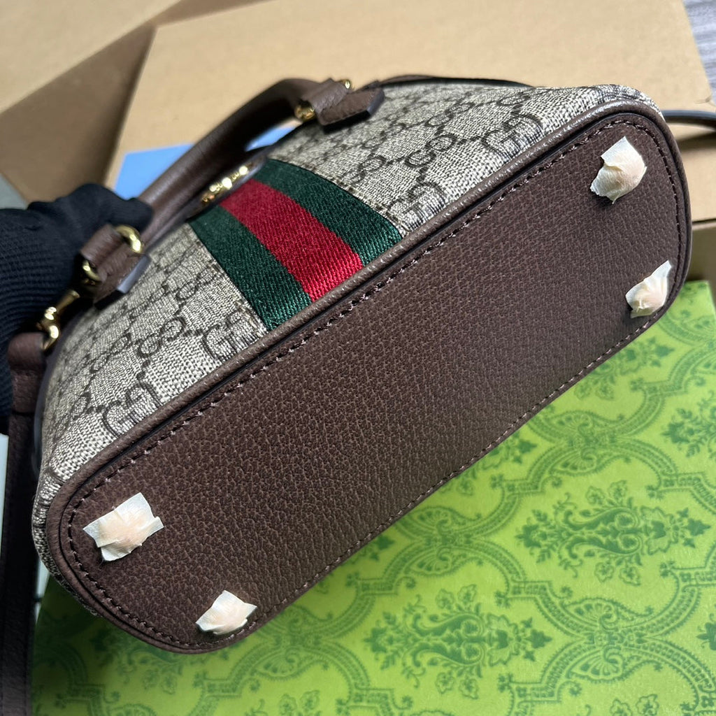 GUCCI OPHIDIA  SHOULDER BAG 20 BEIGE AND EBONY SUPREME CANVAS