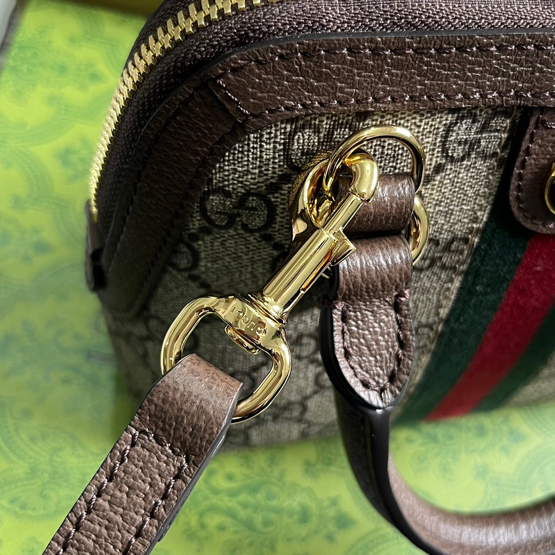 GUCCI OPHIDIA  SHOULDER BAG 20 BEIGE AND EBONY SUPREME CANVAS