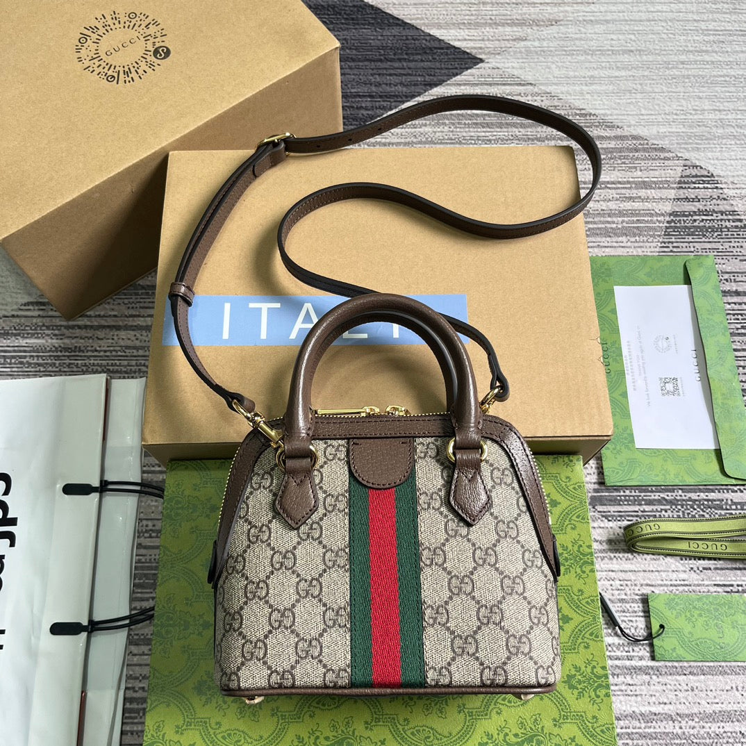 GUCCI OPHIDIA  SHOULDER BAG 20 BEIGE AND EBONY SUPREME CANVAS