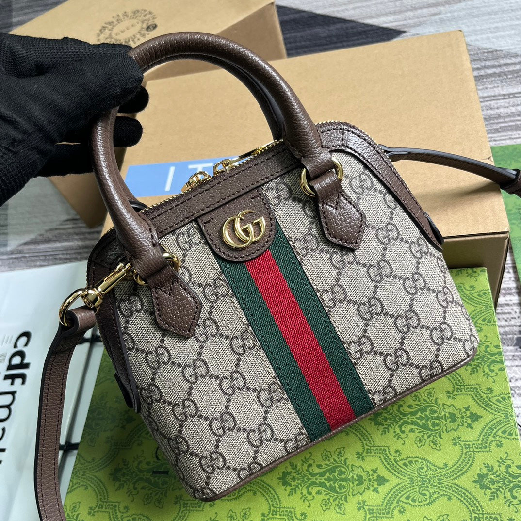 GUCCI OPHIDIA  SHOULDER BAG 20 BEIGE AND EBONY SUPREME CANVAS