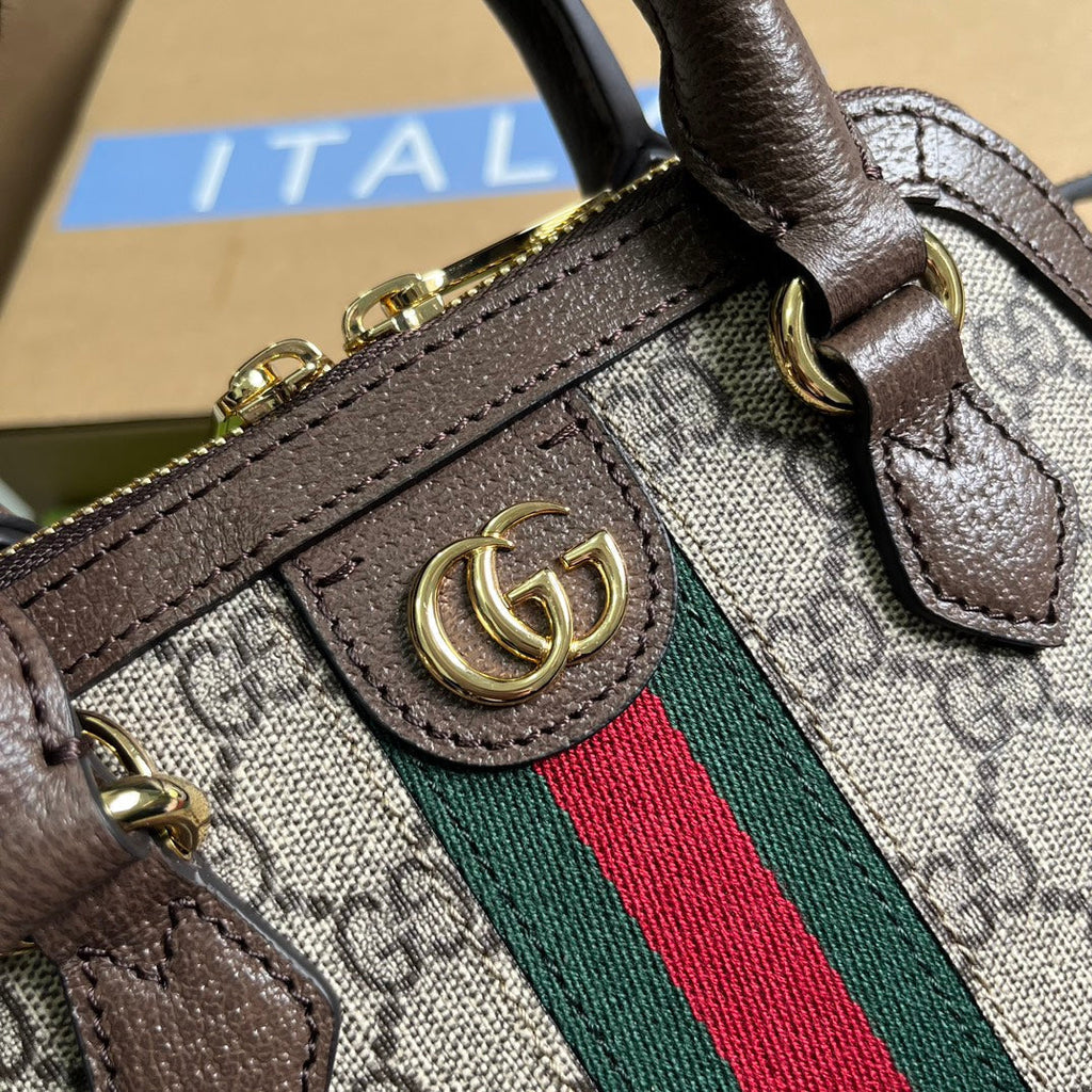 GUCCI OPHIDIA  SHOULDER BAG 20 BEIGE AND EBONY SUPREME CANVAS