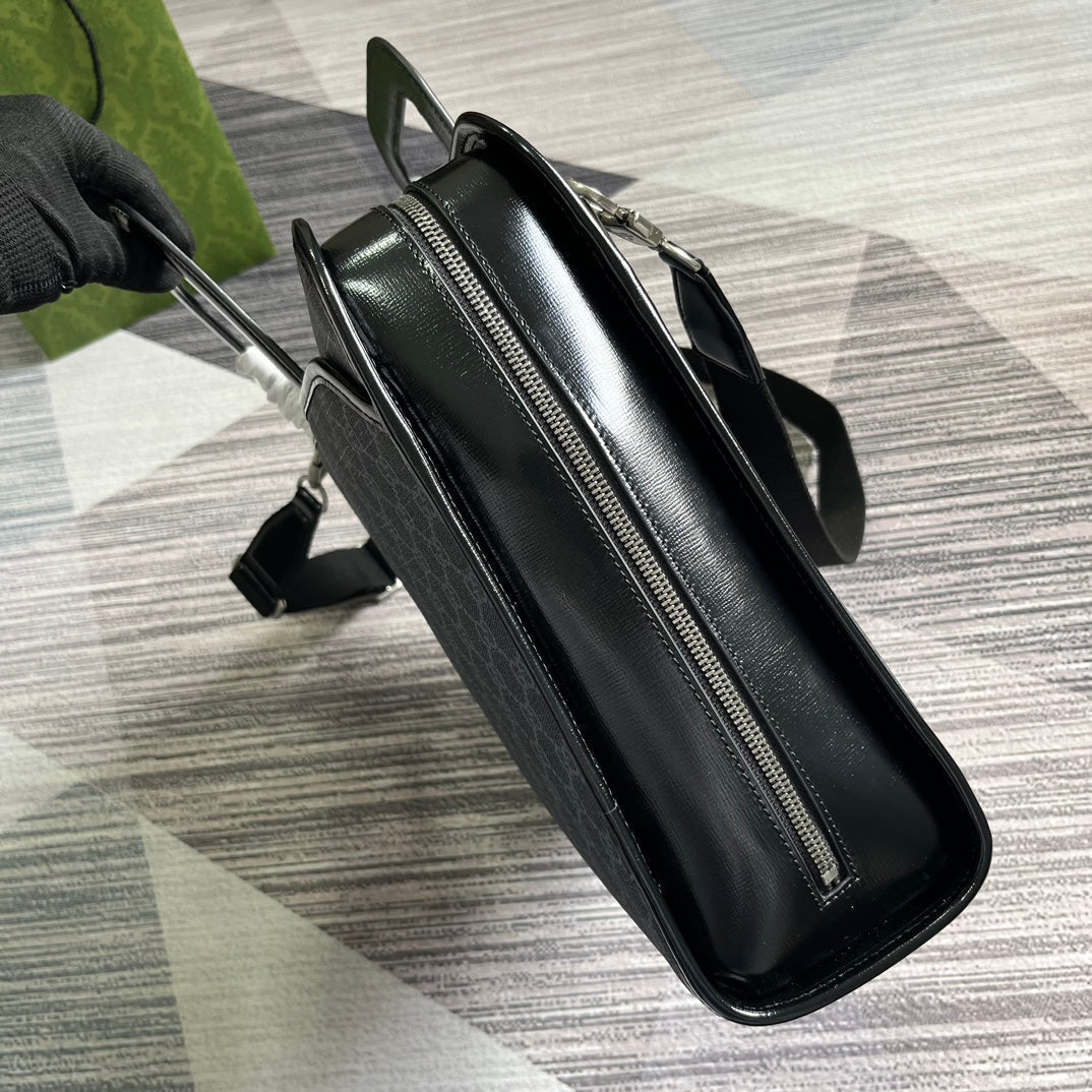 GUCCI BRIEFCASE 40 WITH INTERLOCKING G BLACK CANVAS