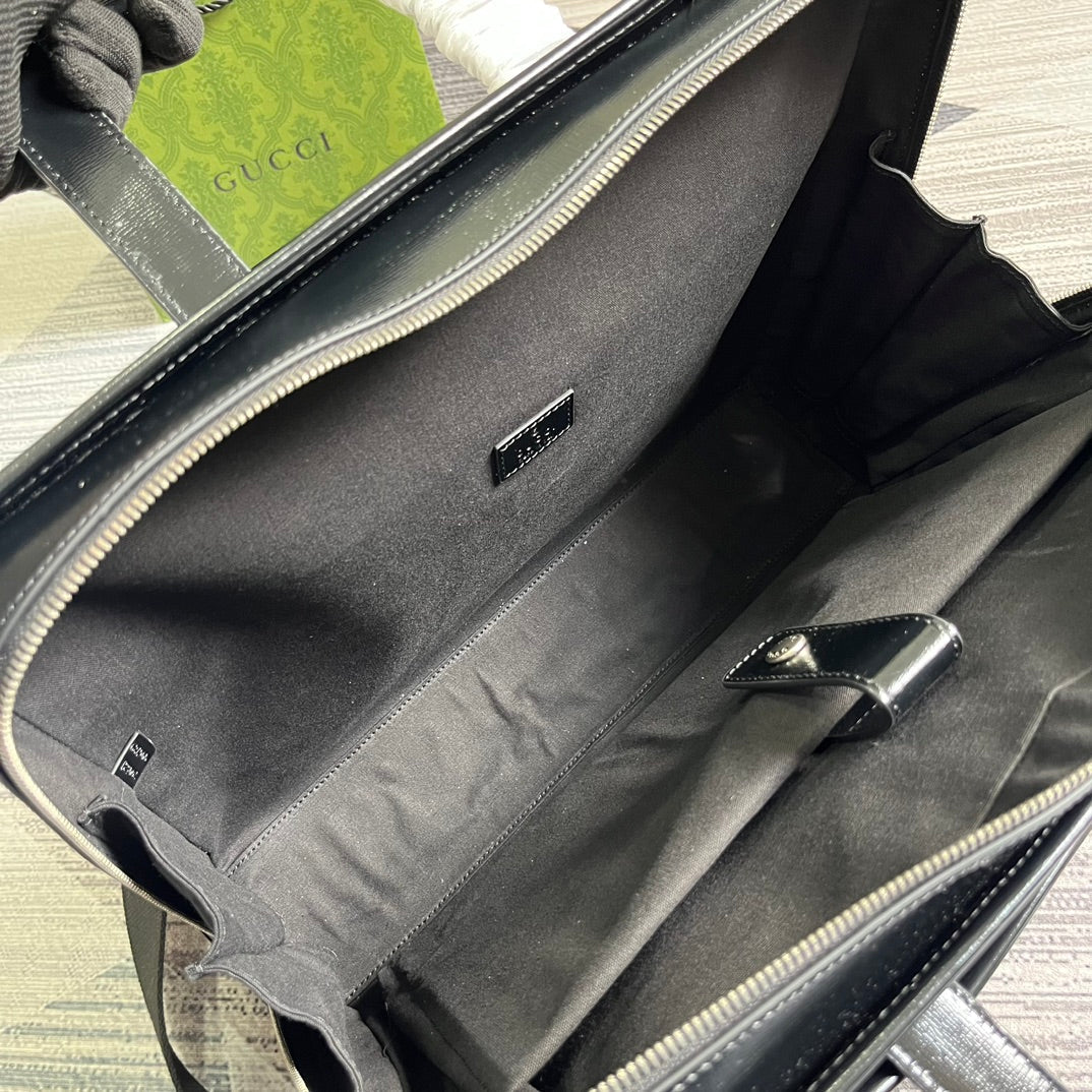 GUCCI BRIEFCASE 40 WITH INTERLOCKING G BLACK CANVAS