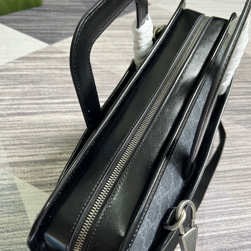 GUCCI BRIEFCASE 40 WITH INTERLOCKING G BLACK CANVAS