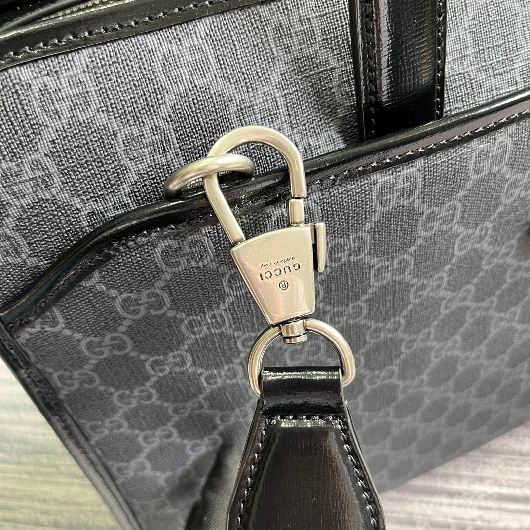 GUCCI BRIEFCASE 40 WITH INTERLOCKING G BLACK CANVAS