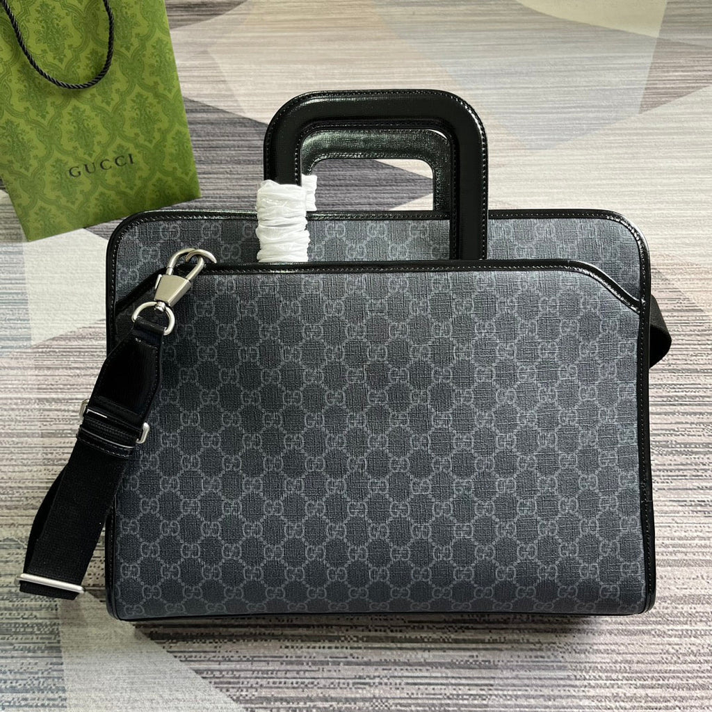 GUCCI BRIEFCASE 40 WITH INTERLOCKING G BLACK CANVAS
