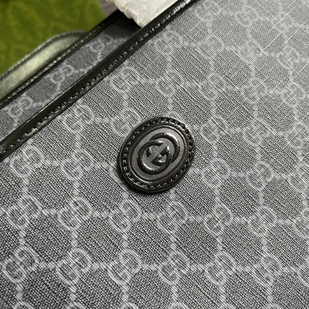 GUCCI BRIEFCASE 40 WITH INTERLOCKING G BLACK CANVAS