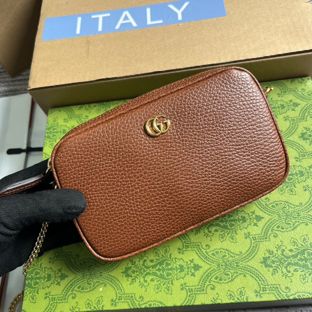 GUCCI MARMONT MINI 18 BAG IN CINNAMON BROWN CALFSKIN