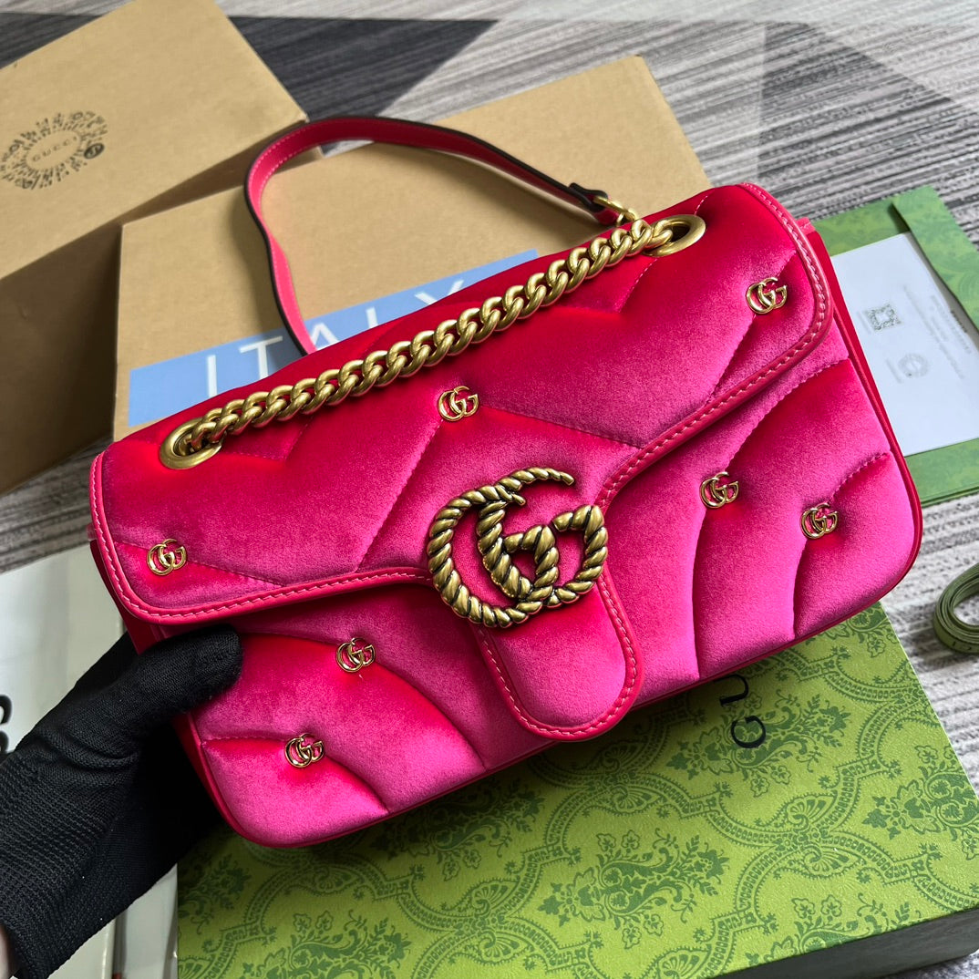 GUCCI MARMONT MEDIUM 26 BAG IN BRIGHT PINK VELVET