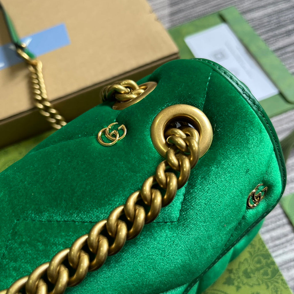 GUCCI MARMONT MINI 22 BAG IN COOL GREEN VELVET