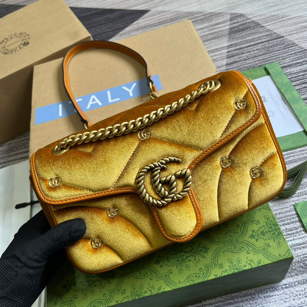 GUCCI MARMONT MEDIUM 26 BAG IN GOLDEN VELVET