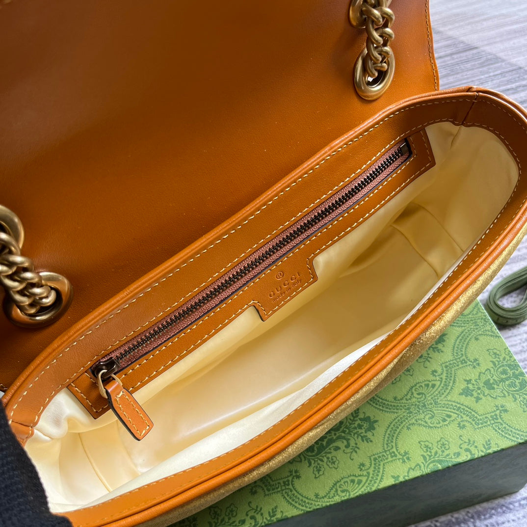 GUCCI MARMONT MEDIUM 26 BAG IN GOLDEN VELVET