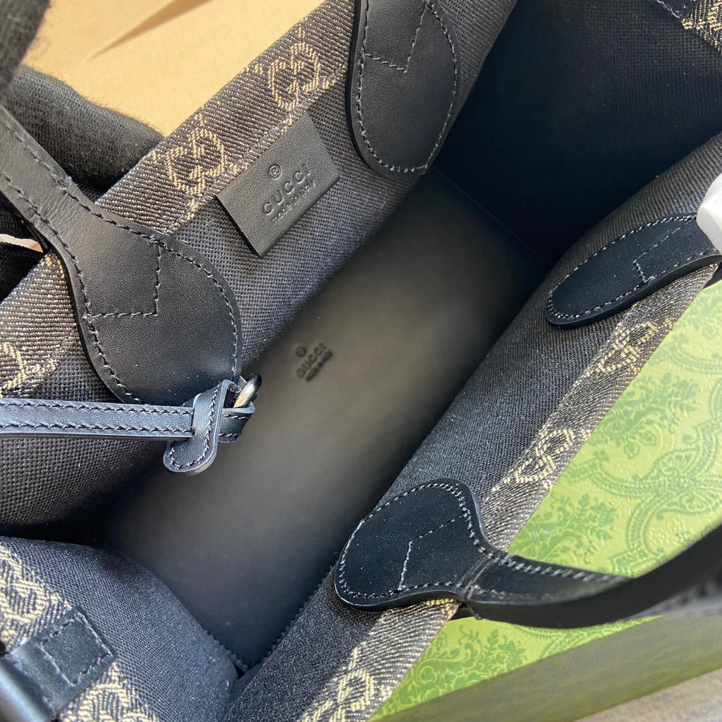 GUCCI OPHIDIA  27 MEDIUM TOTE BAG BLACK DENIM