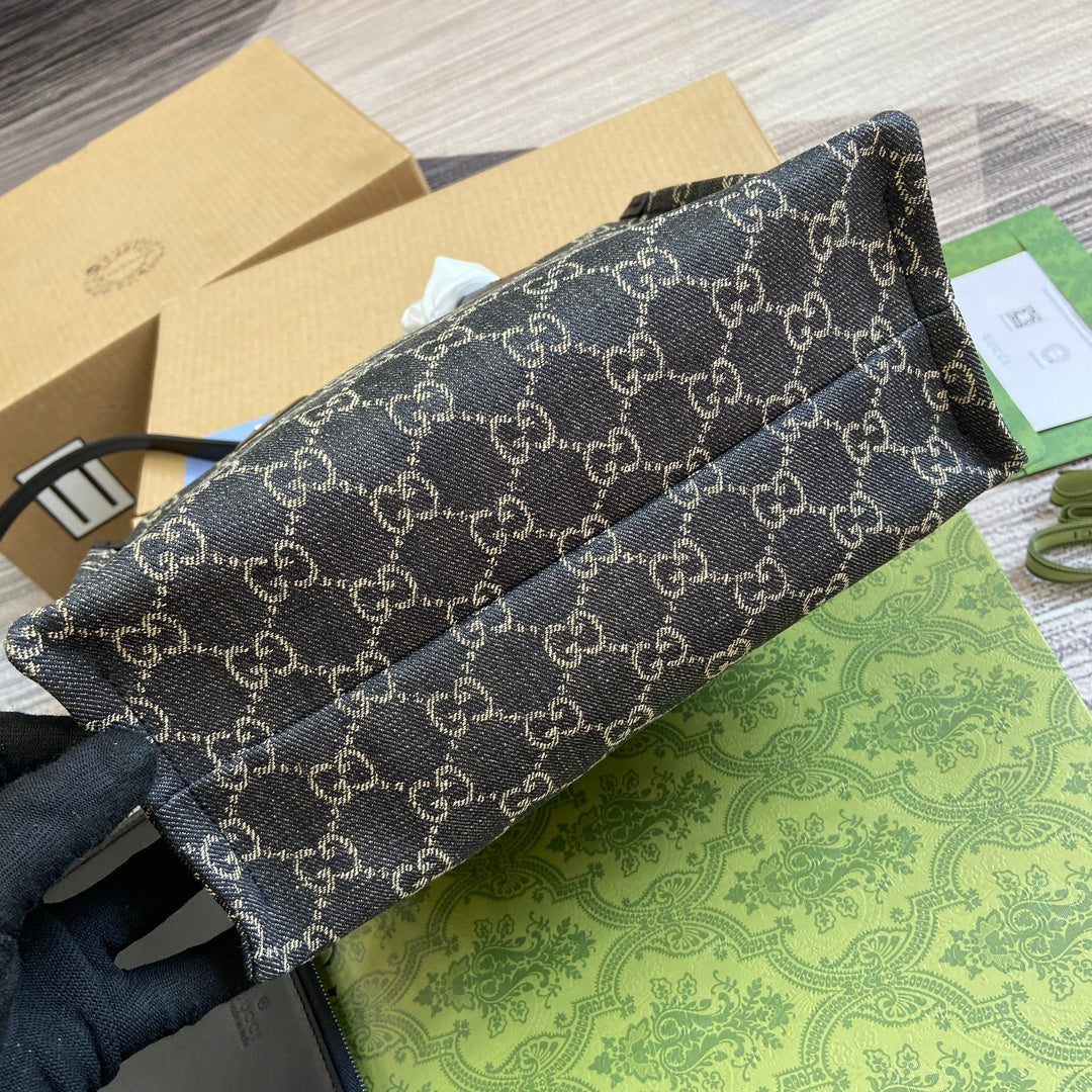 GUCCI OPHIDIA  27 MEDIUM TOTE BAG BLACK DENIM