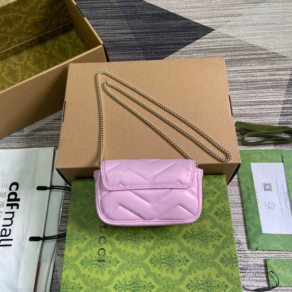 GUCCI MARMONT 16 MINI SHOULDER BAG LIGHT PINK CALFSKIN