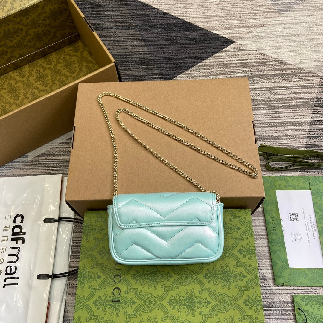 GUCCI MARMONT 16 MINI SHOULDER BAG BLUE IRIDESCENT CALFSKIN