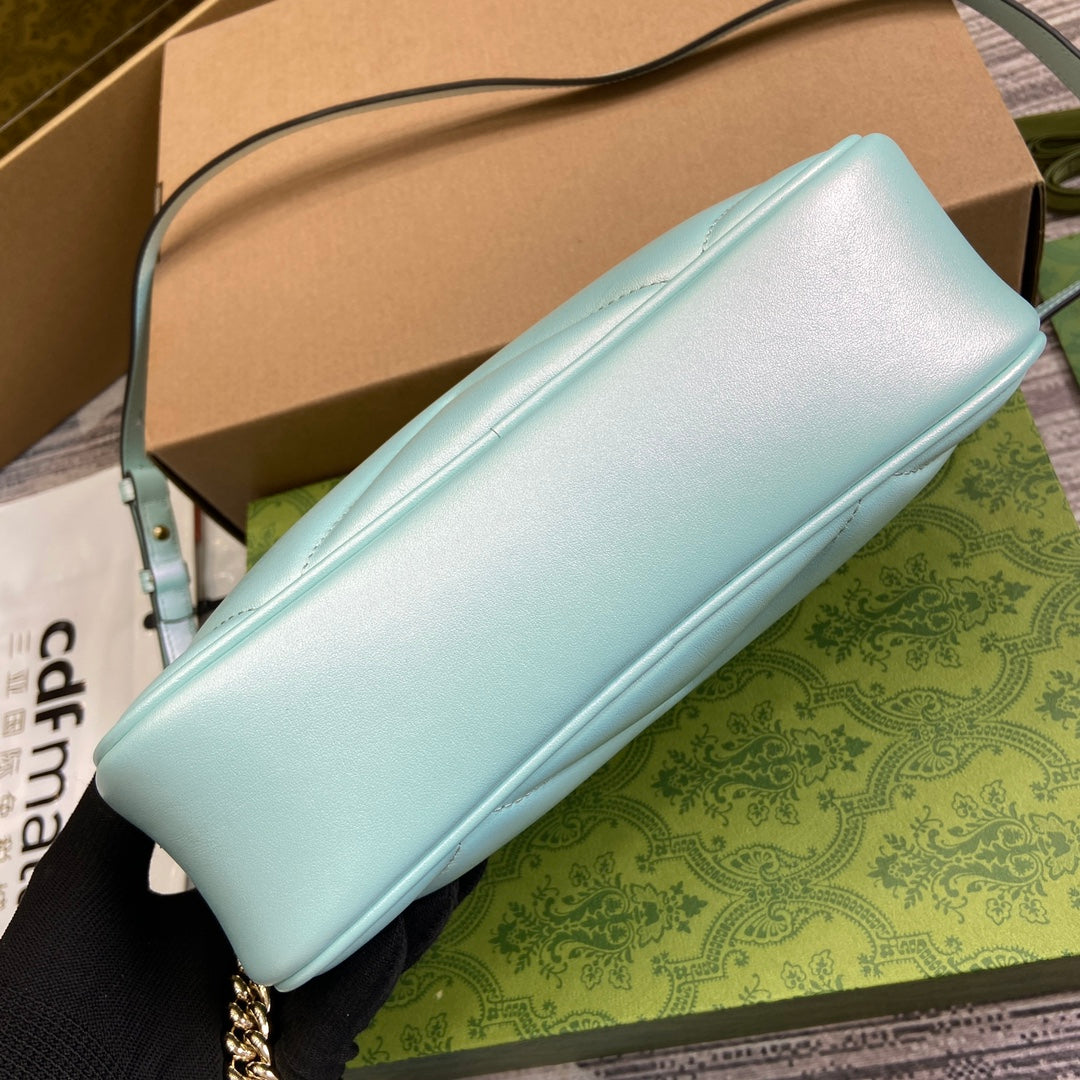 GUCCI MARMONT 24 SMALL MATELASSÉ SHOULDER BAG BLUE IRIDESCENT CALFSKIN