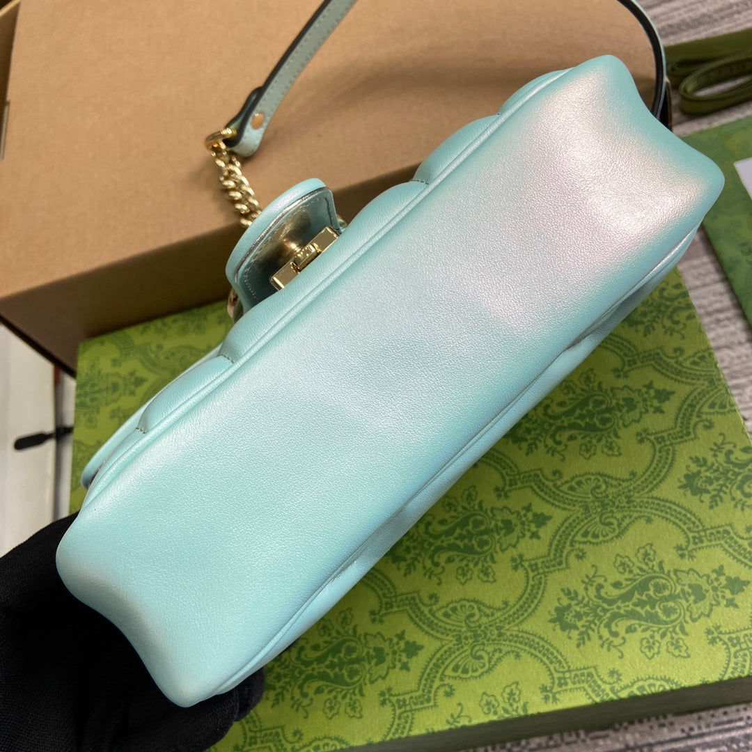 GUCCI MARMONT 23 SMALL SHOULDER BAG BLUE IRIDESCENT CALFSKIN