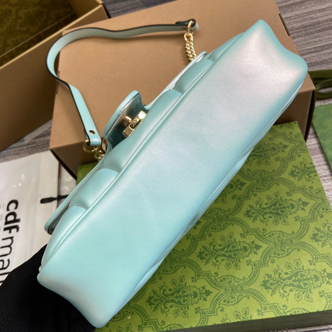 GUCCI MARMONT 26 MEDIUM SHOULDER BAG BLUE IRIDESCENT CALFSKIN