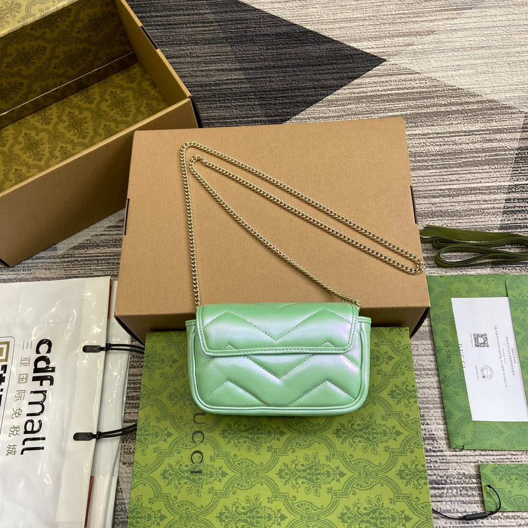GUCCI MARMONT 16 MINI SHOULDER BAG GREEN IRIDESCENT CALFSKIN