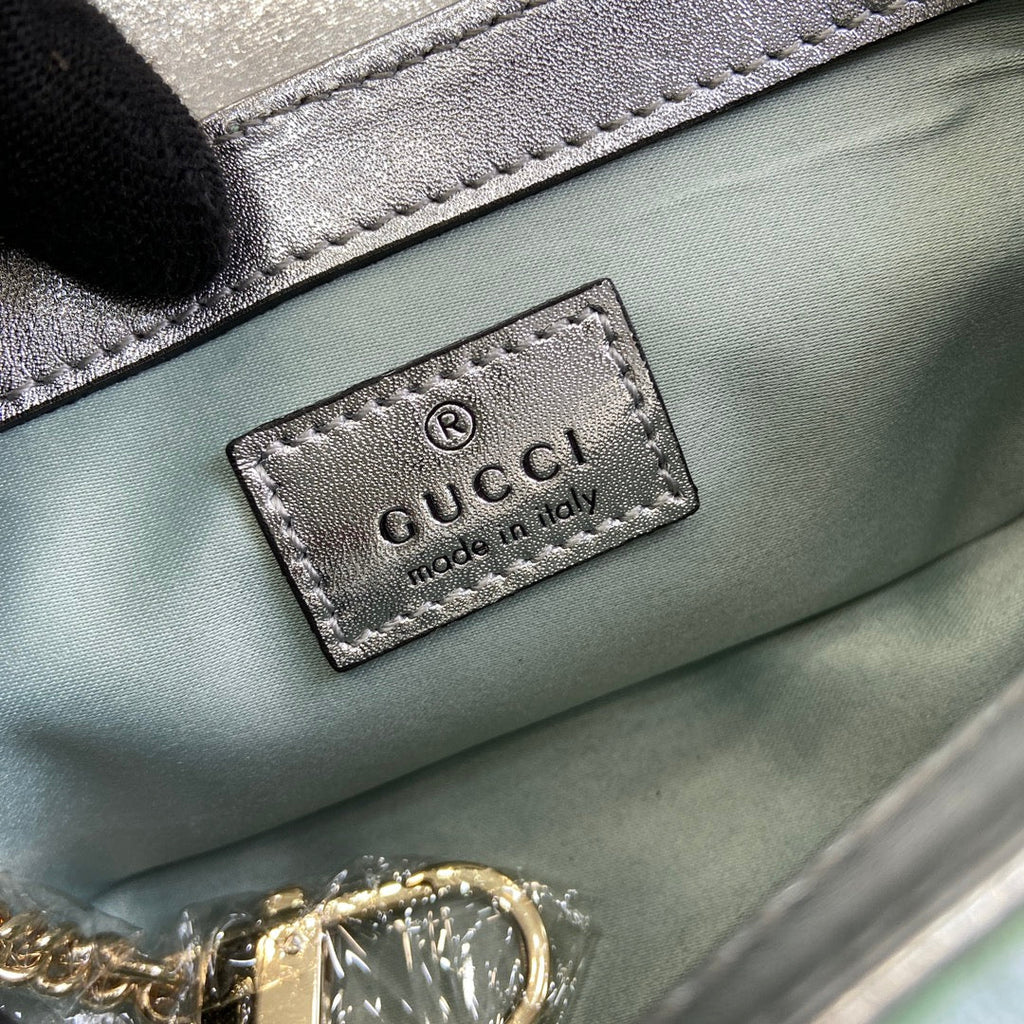 GUCCI MARMONT 16 MINI SHOULDER BAG GREEN IRIDESCENT CALFSKIN