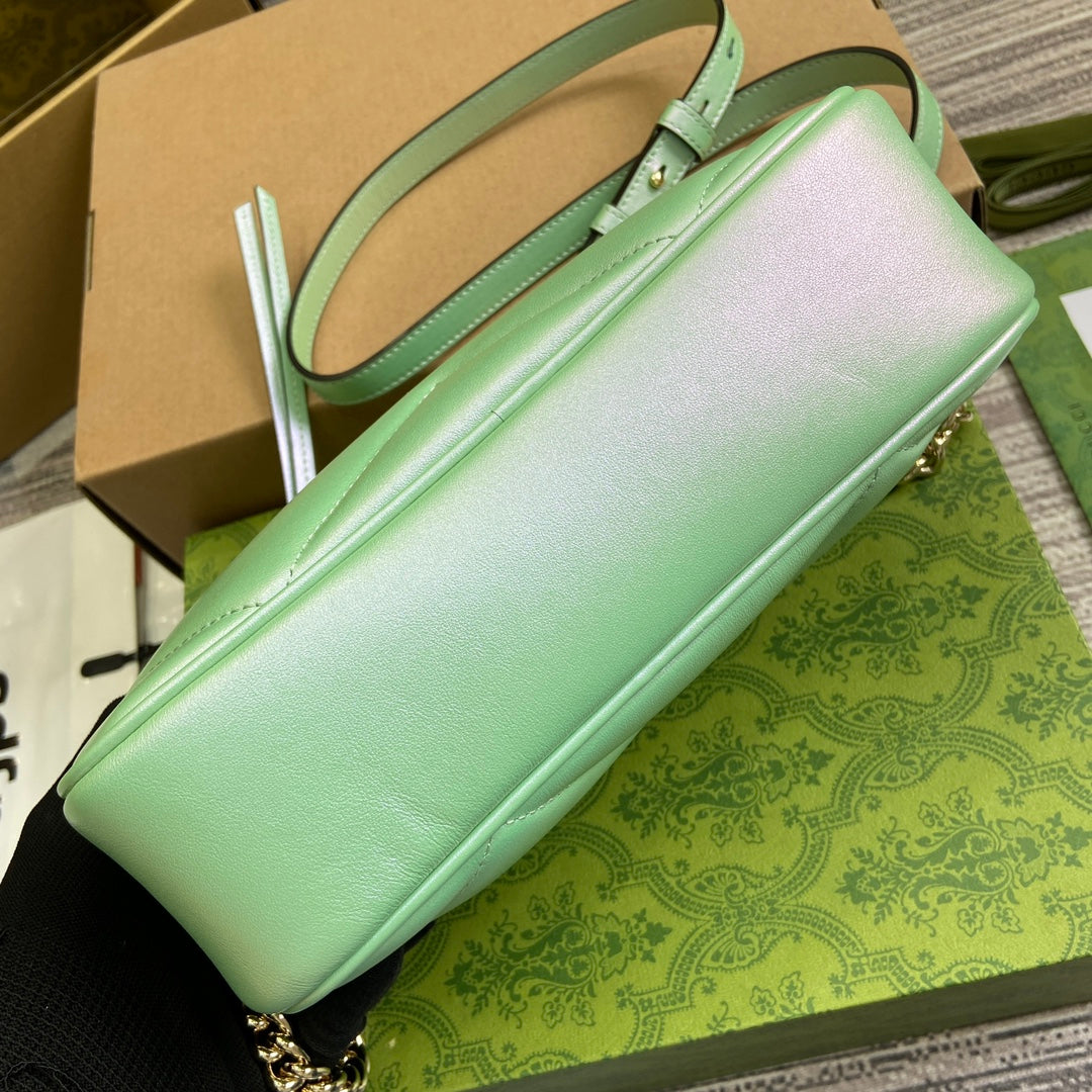GUCCI MARMONT 24 SMALL MATELASSÉ SHOULDER BAG GREEN IRIDESCENT CALFSKIN