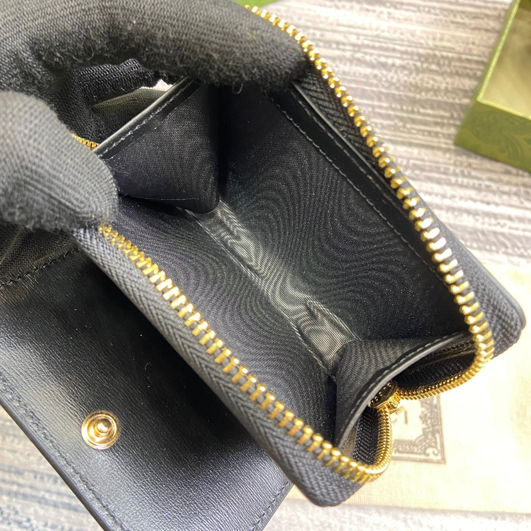 GUCCI MINI WALLET 11 IN BLACK CALFSKIN GOLD HARDWARE