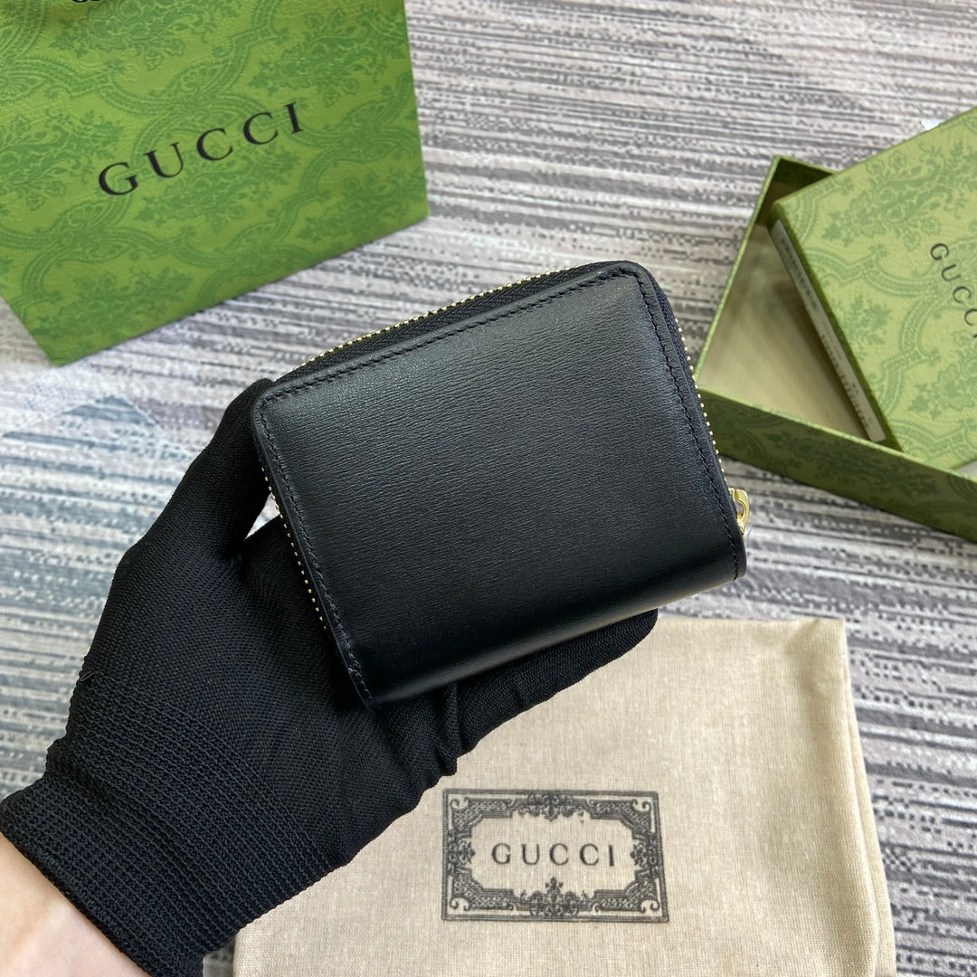 GUCCI MINI WALLET 11 IN BLACK CALFSKIN GOLD HARDWARE