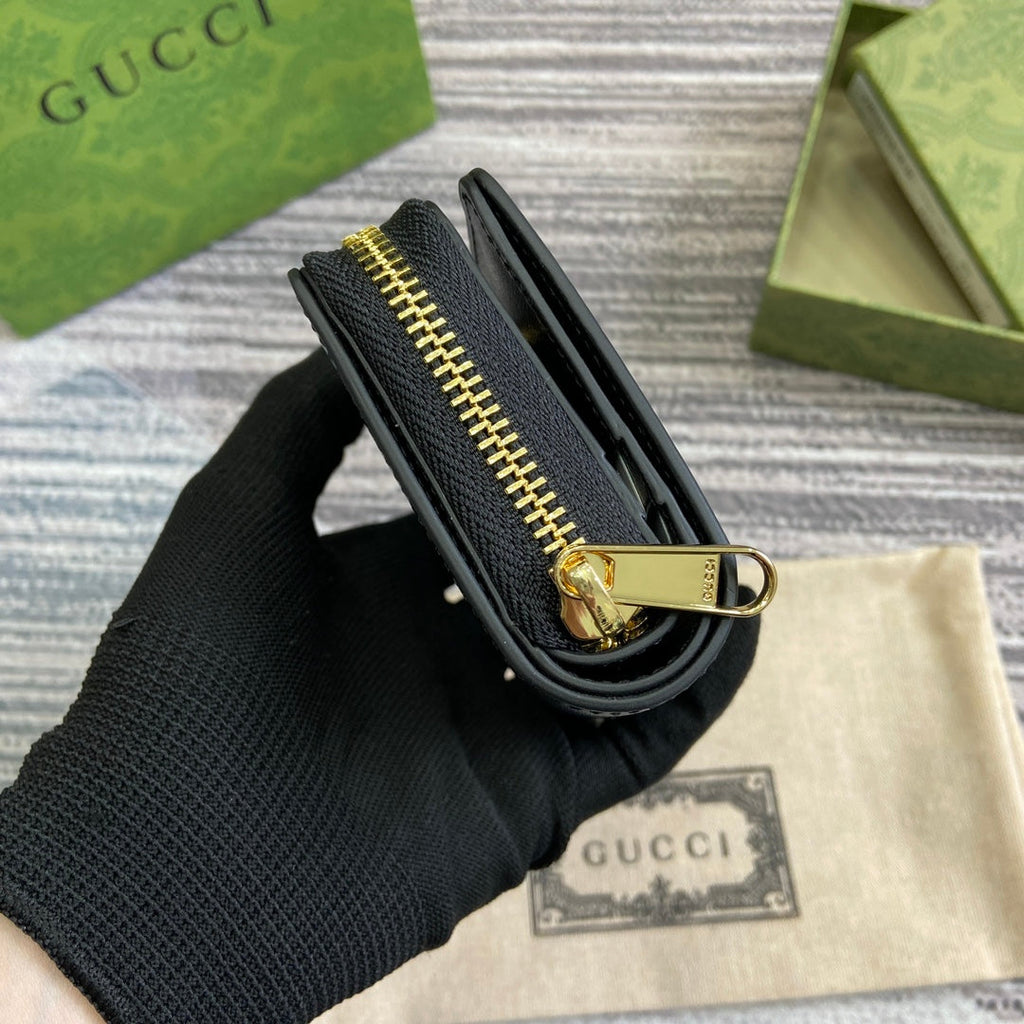 GUCCI MINI WALLET 11 IN BLACK CALFSKIN GOLD HARDWARE