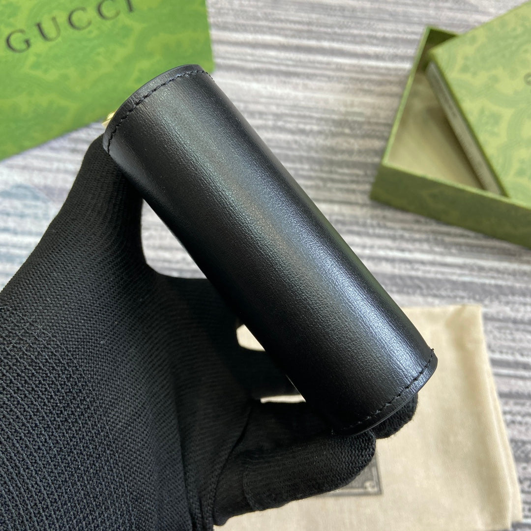 GUCCI MINI WALLET 11 IN BLACK CALFSKIN GOLD HARDWARE