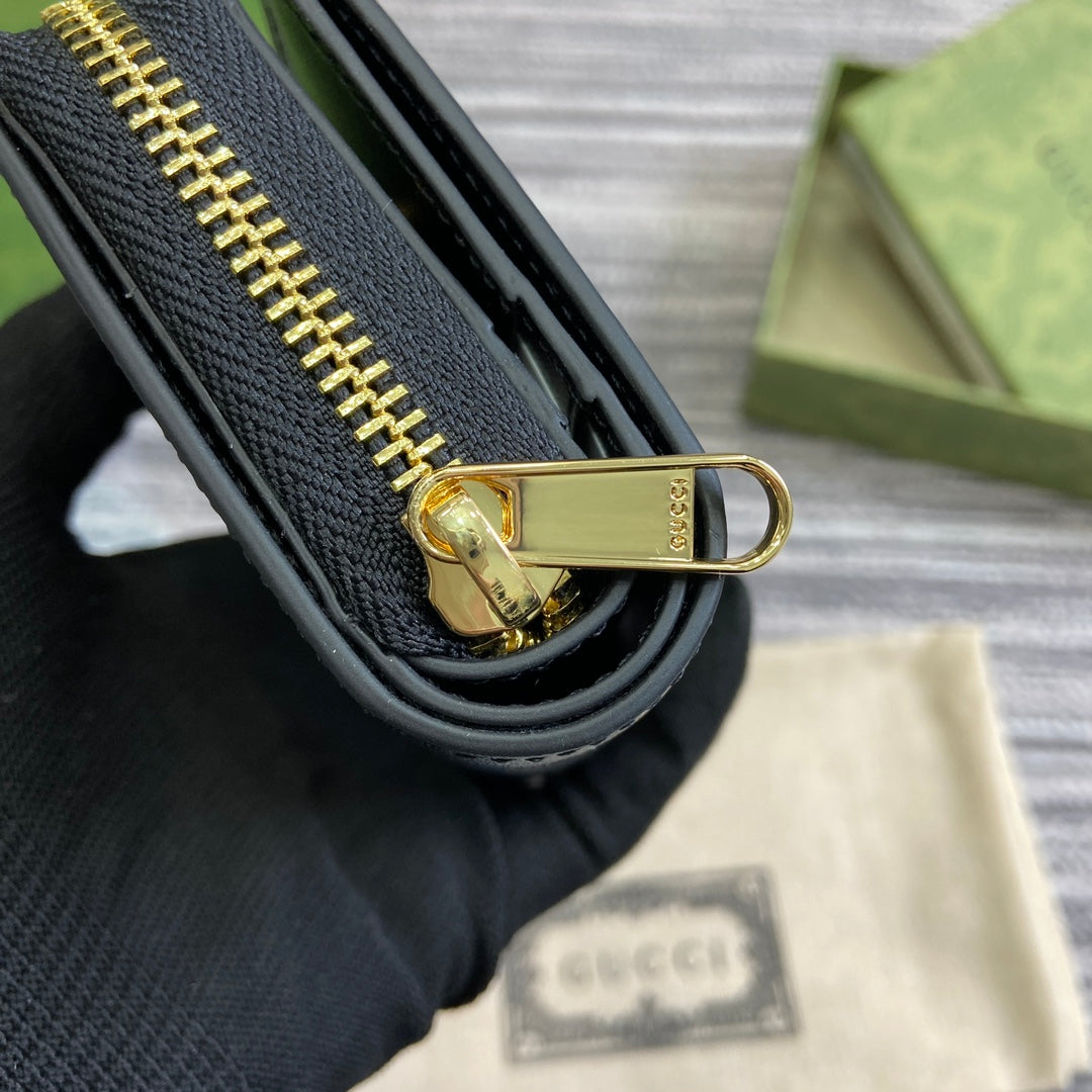 GUCCI MINI WALLET 11 IN BLACK CALFSKIN GOLD HARDWARE