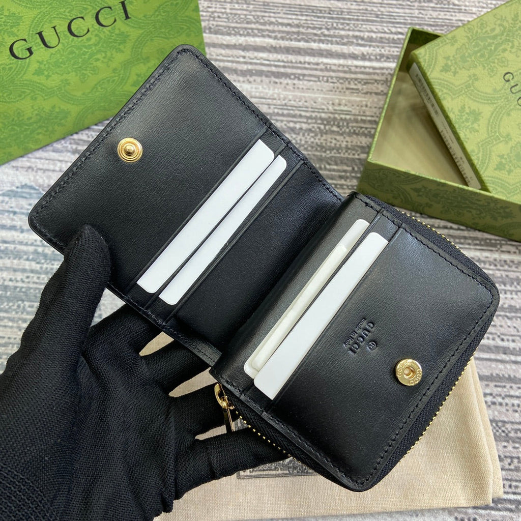 GUCCI MINI WALLET 11 IN BLACK CALFSKIN GOLD HARDWARE