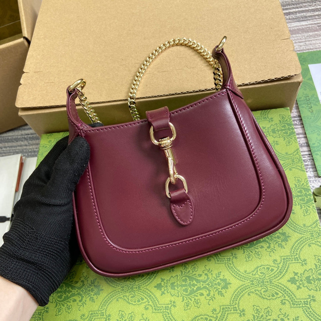 GUCCI JACKIE NOTTE MINI BAG 19 IN BURGUNDY RED CALFSKIN GOLD HARDWARE