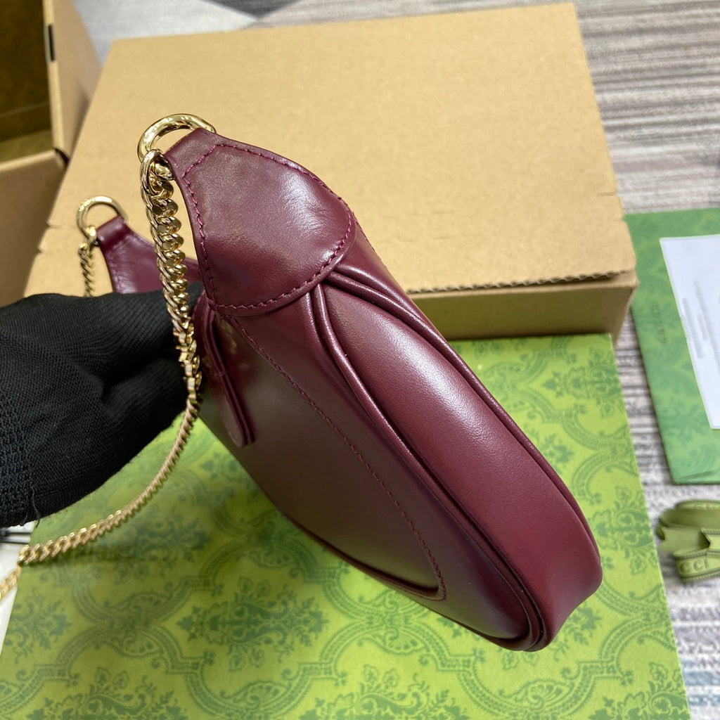 GUCCI JACKIE NOTTE MINI BAG 19 IN BURGUNDY RED CALFSKIN GOLD HARDWARE