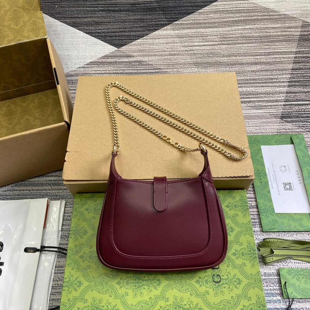 GUCCI JACKIE NOTTE MINI BAG 19 IN BURGUNDY RED CALFSKIN GOLD HARDWARE