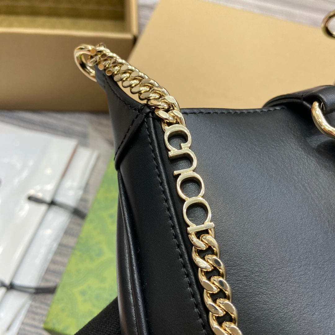 GUCCI JACKIE NOTTE MINI BAG 19 IN BLACK CALFSKIN GOLD HARDWARE