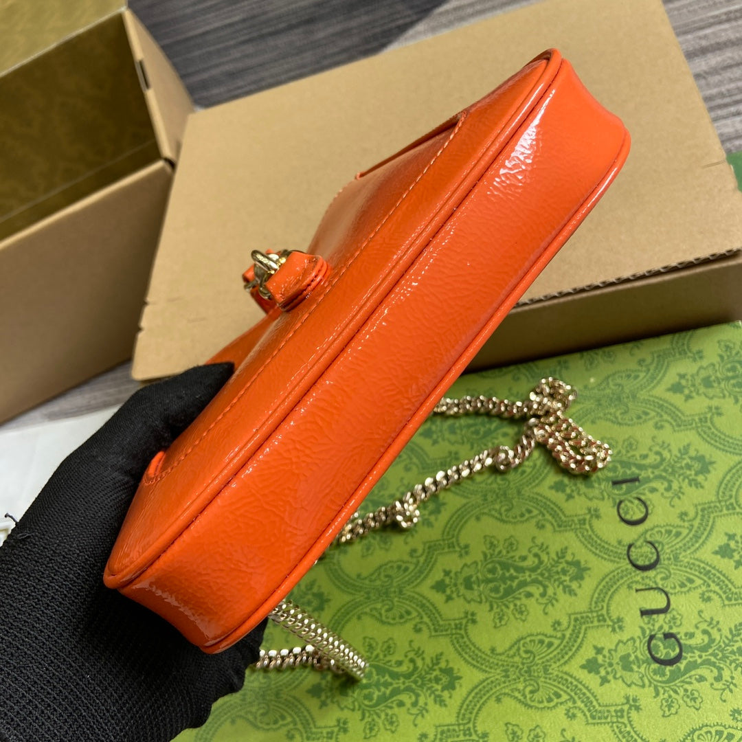 GUCCI JACKIE NOTTE MINI BAG 19 IN ORANGE CRACKED LACQUER CALFSKIN GOLD HARDWARE