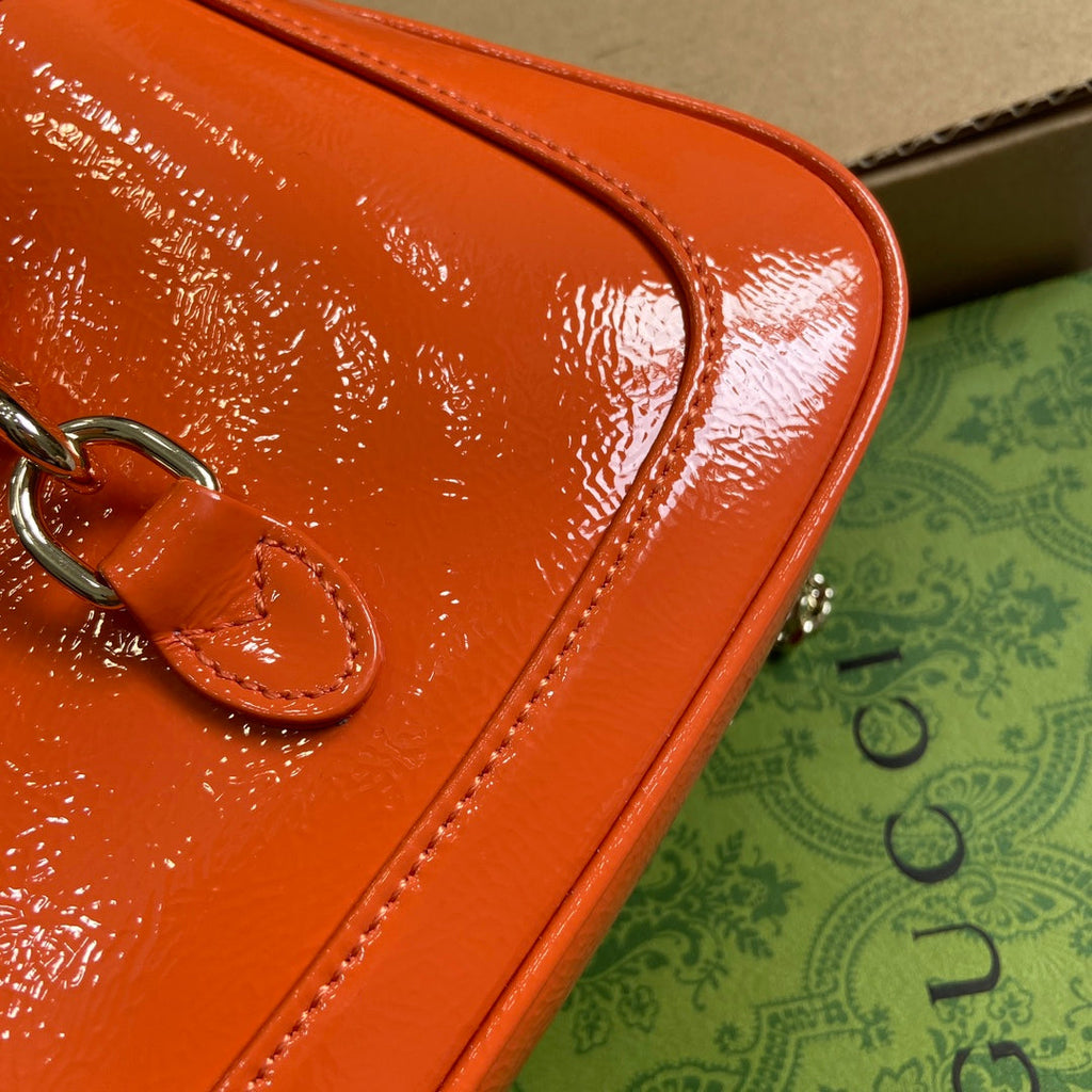 GUCCI JACKIE NOTTE MINI BAG 19 IN ORANGE CRACKED LACQUER CALFSKIN GOLD HARDWARE