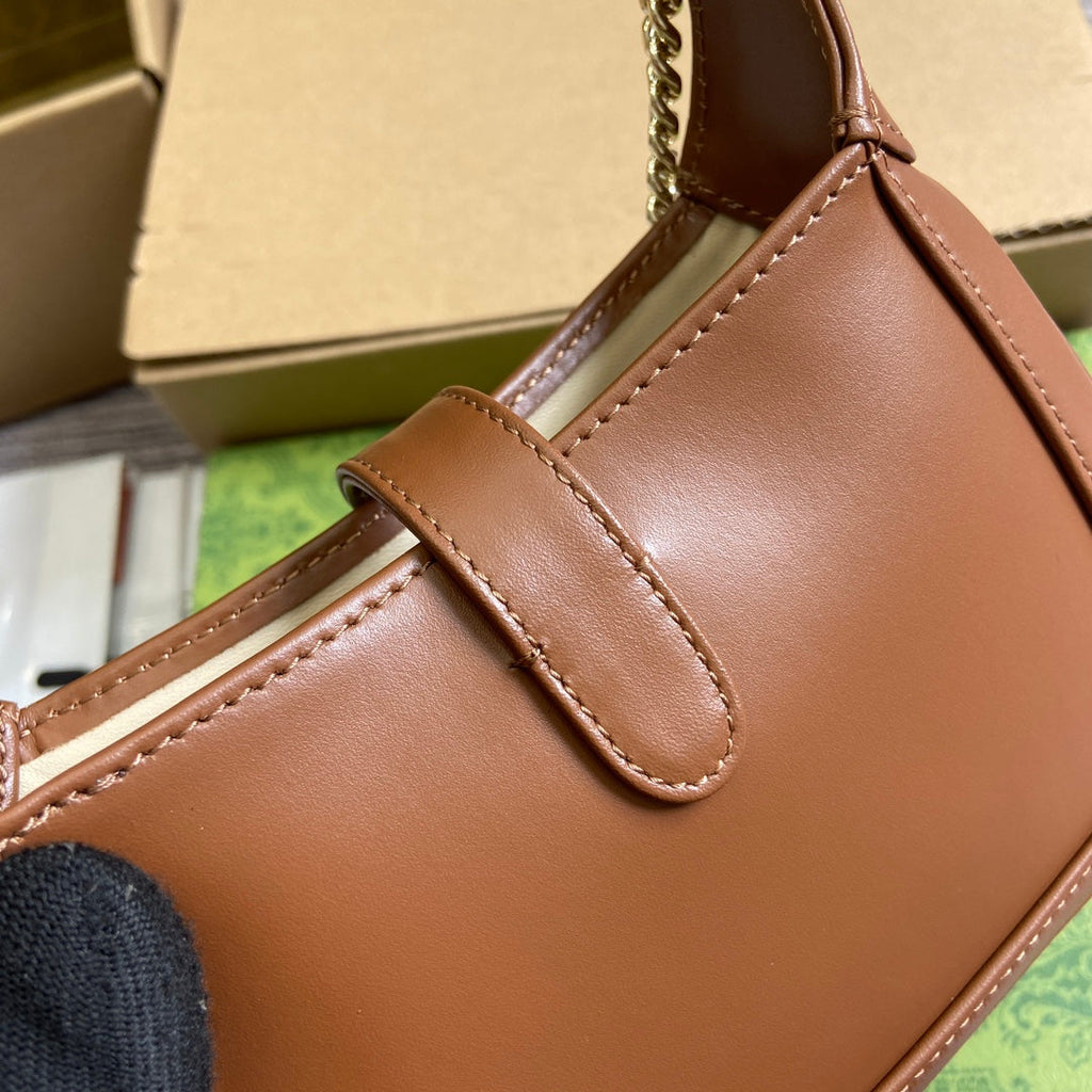 GUCCI JACKIE NOTTE MINI BAG 19 IN TAWNY BROWN CALFSKIN GOLD HARDWARE