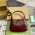 GUCCI JACKIE SMALL SHOULDER BAG 27 IN WINE RED CRACKED LACQUER CALFSKIN GOLD HARDWARE