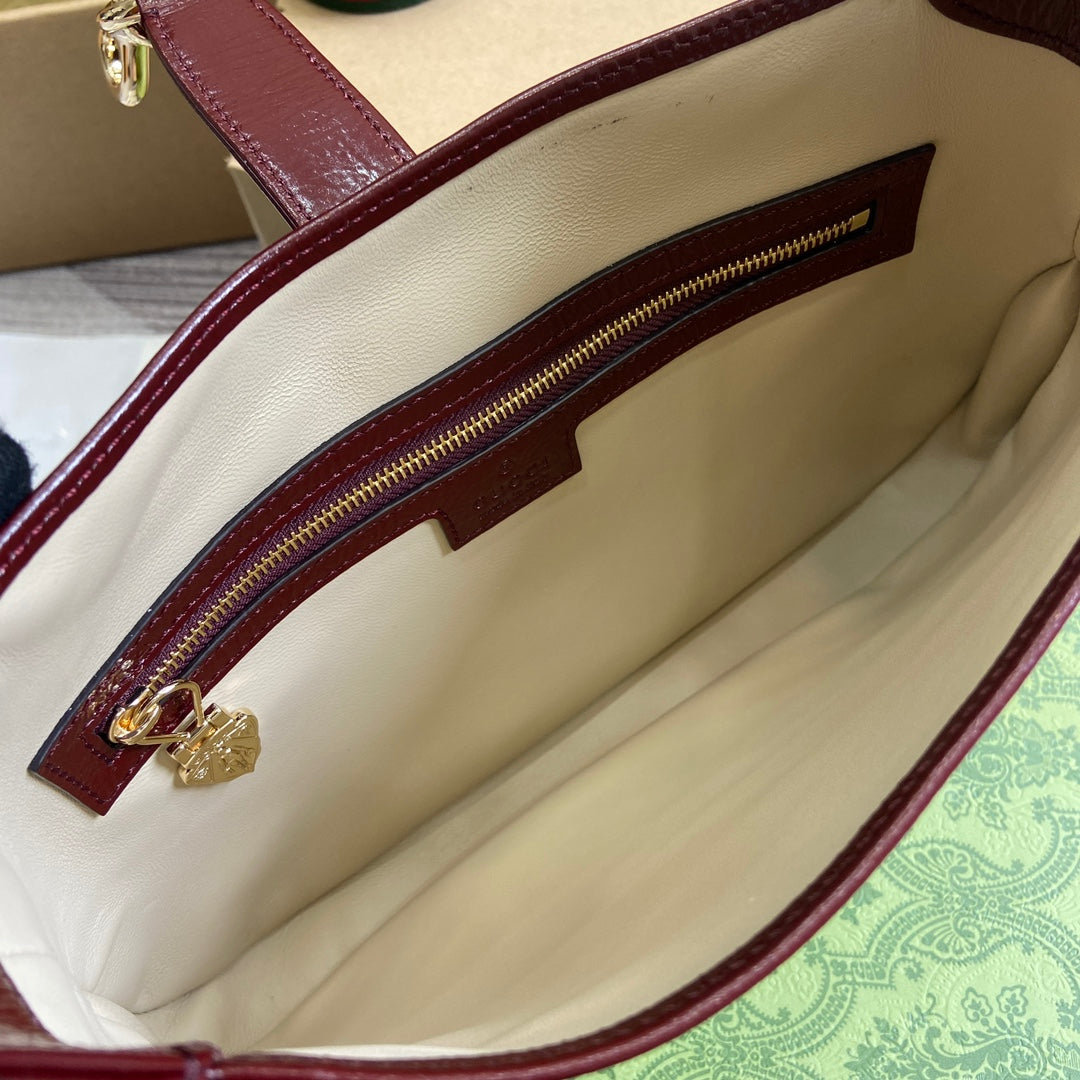 GUCCI JACKIE SMALL SHOULDER BAG 27 IN WINE RED CRACKED LACQUER CALFSKIN GOLD HARDWARE