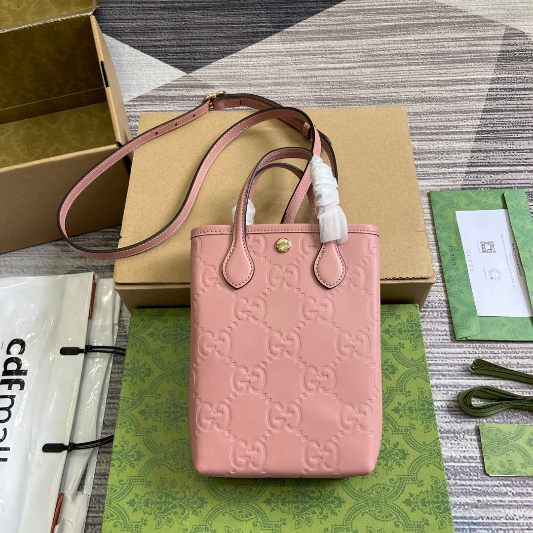 GUCCI 20 SUPER MINI BAG WITH STRAP IN LIGHT PINK CALFSKIN