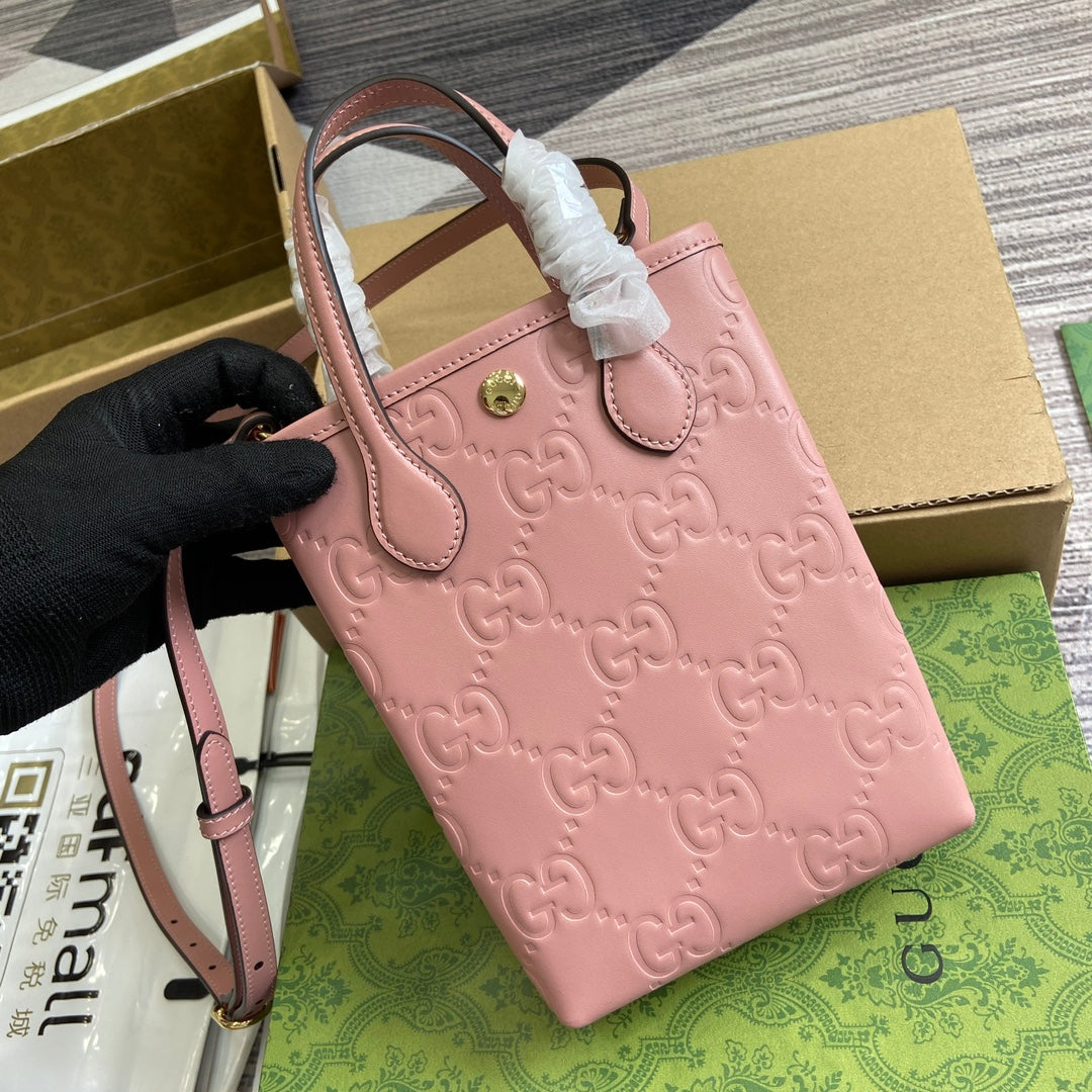 GUCCI 20 SUPER MINI BAG WITH STRAP IN LIGHT PINK CALFSKIN