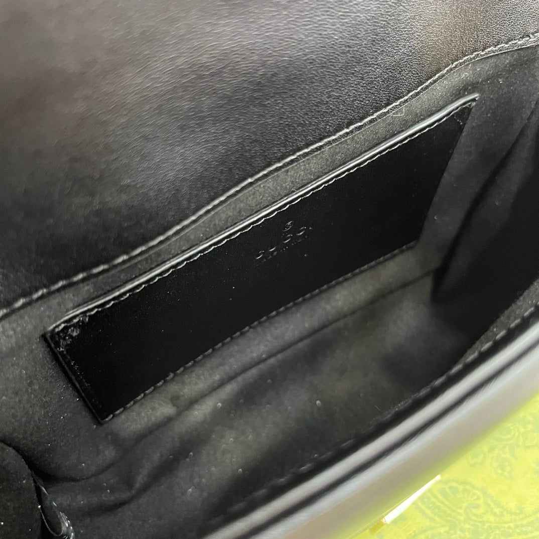 GUCCI MARMONT 13 MINI TOP HANDLE BAG BLACK CALFSKIN