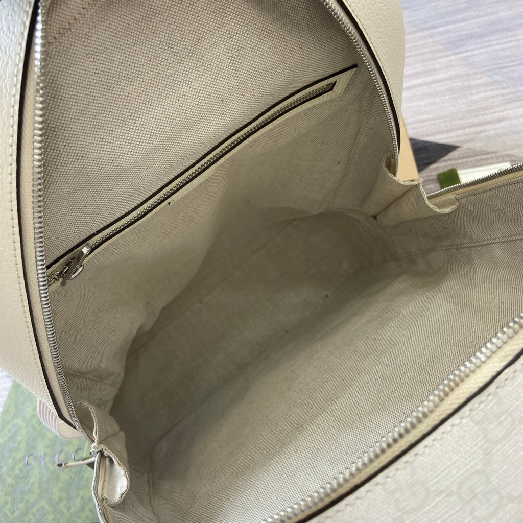 GUCCI MEDIUM 40  BACKPACK WITH TAG WHITE CALFSKIN AND CANVAS