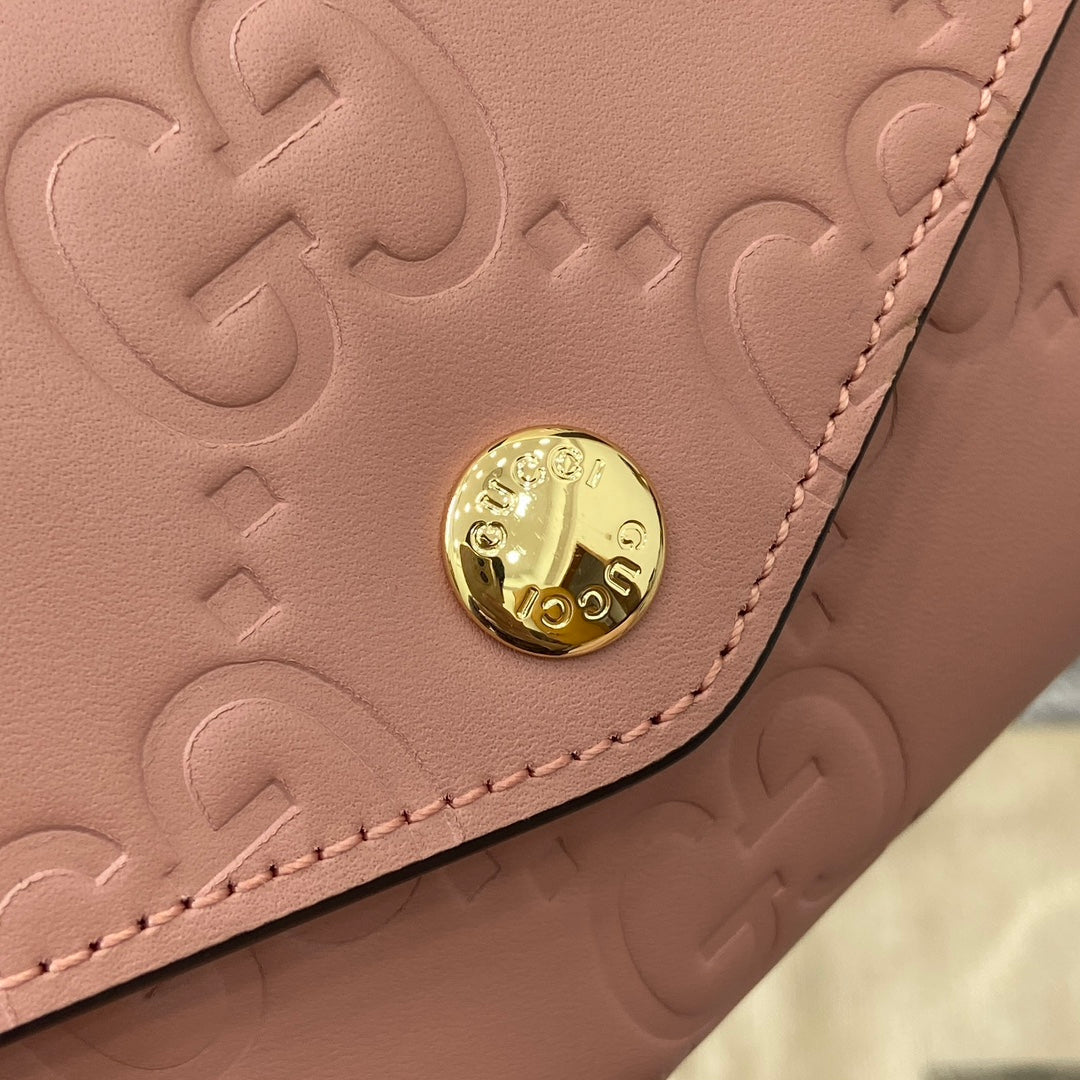 GUCCI CONTINENTAL WALLET 19 IN PINK EMBOSSED CALFSKIN GOLD HARDWARE