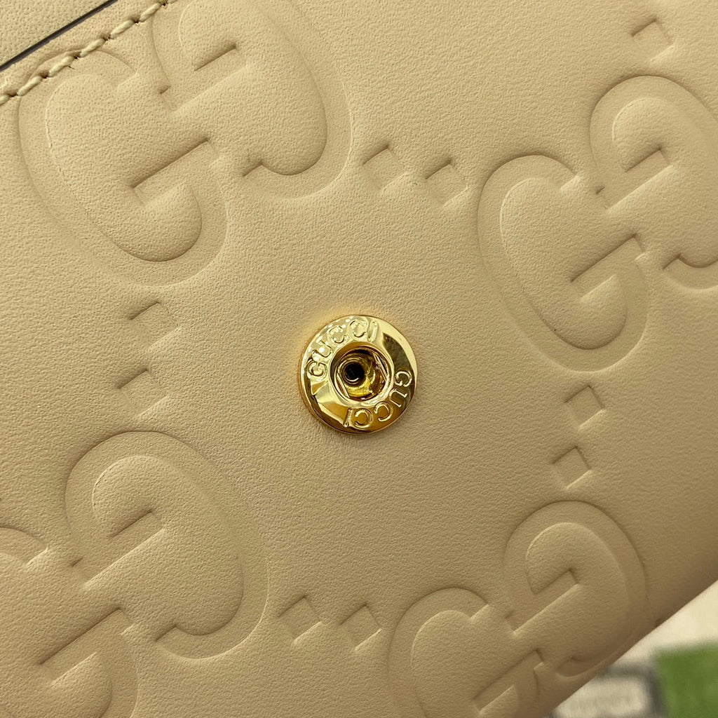 GUCCI CONTINENTAL WALLET 19 IN LIGHT YELLOW EMBOSSED CALFSKIN GOLD HARDWARE