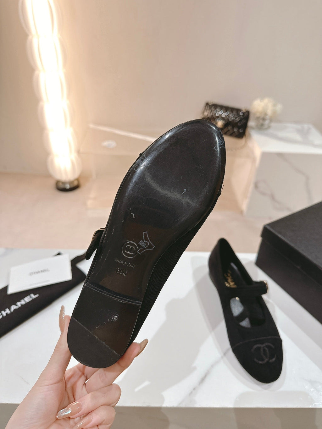 CHANEL mary jane flat black corduroy
