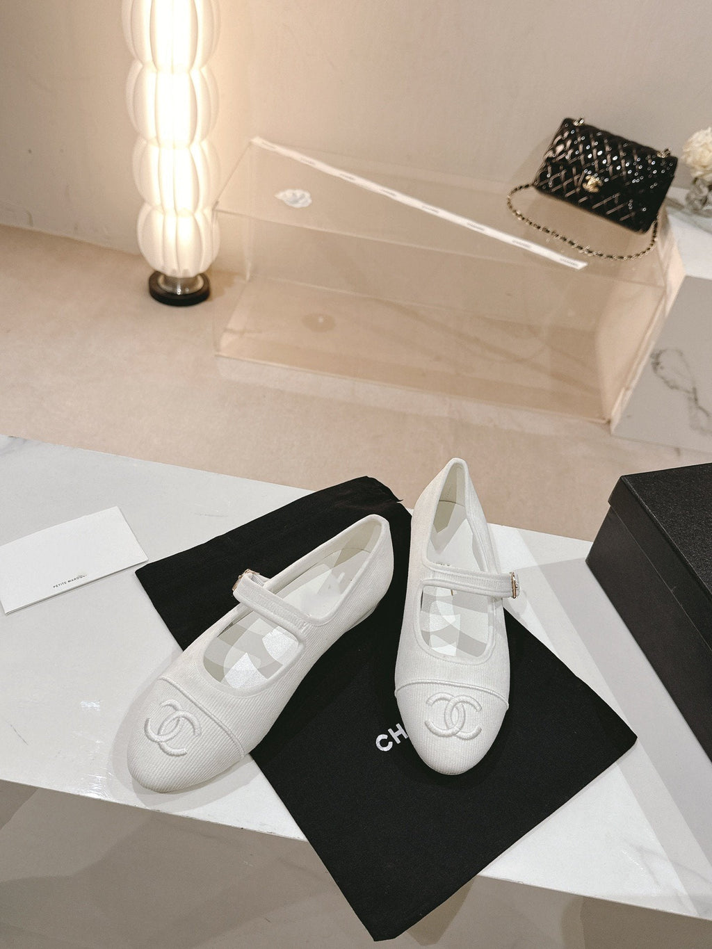 CHANEL mary jane flat white corduroy